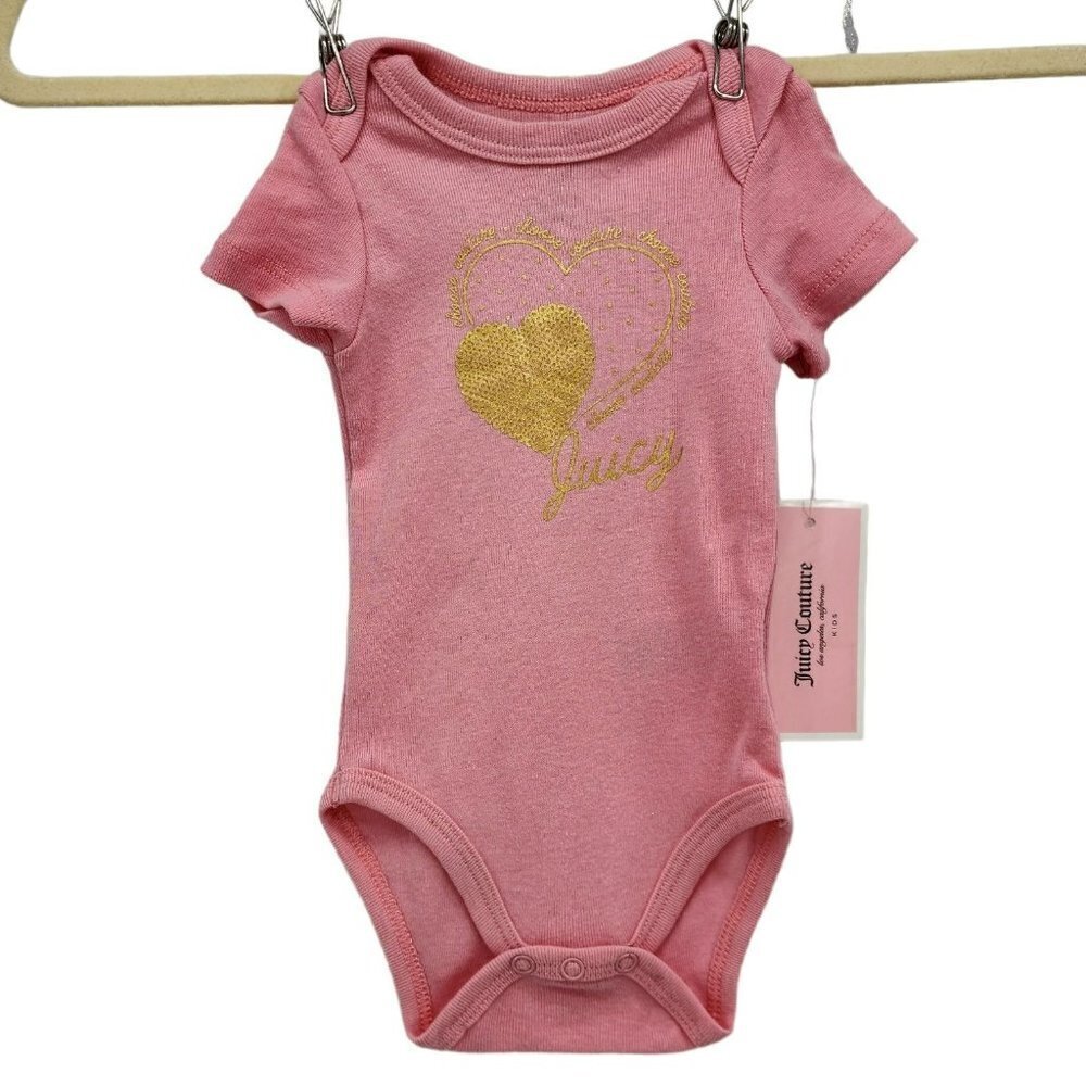 NWT Juicy Couture Pink Gold Logo One Piece Bodysuit Top Baby 0/3 months